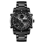 SKMEI 1389 Multifunktionale Business-Digitaluhr für Herren, 30m wasserdicht, großes Zifferblatt, Armbanduhr mit Edelstahlarmband, 1389 Schwarz, 1389 Blau, 1389 Silber