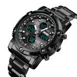 SKMEI 1389 Multifunktionale Business-Digitaluhr für Herren, 30m wasserdicht, großes Zifferblatt, Armbanduhr mit Edelstahlarmband, 1389 Schwarz, 1389 Blau, 1389 Silber