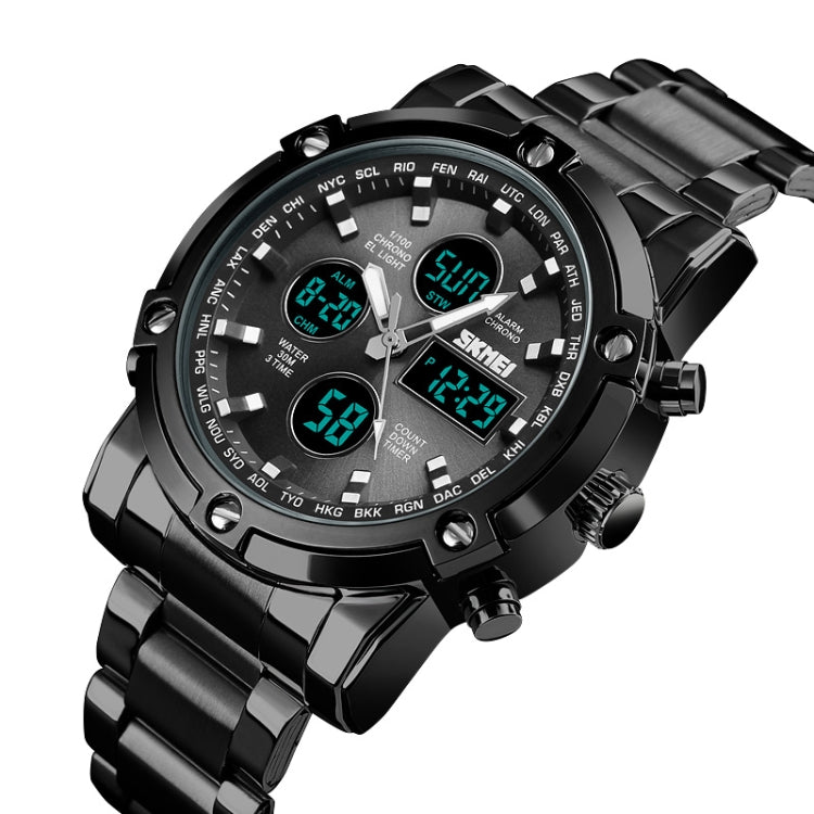 SKMEI 1389 Multifunktionale Business-Digitaluhr für Herren, 30m wasserdicht, großes Zifferblatt, Armbanduhr mit Edelstahlarmband, 1389 Schwarz, 1389 Blau, 1389 Silber