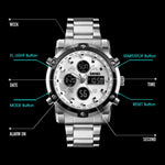 SKMEI 1389 Multifunktionale Business-Digitaluhr für Herren, 30m wasserdicht, großes Zifferblatt, Armbanduhr mit Edelstahlarmband, 1389 Schwarz, 1389 Blau, 1389 Silber