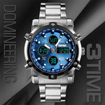SKMEI 1389 Multifunktionale Business-Digitaluhr für Herren, 30m wasserdicht, großes Zifferblatt, Armbanduhr mit Edelstahlarmband, 1389 Schwarz, 1389 Blau, 1389 Silber