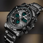 SKMEI 1389 Multifunktionale Business-Digitaluhr für Herren, 30m wasserdicht, großes Zifferblatt, Armbanduhr mit Edelstahlarmband, 1389 Schwarz, 1389 Blau, 1389 Silber