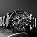 SKMEI 1389 Multifunktionale Business-Digitaluhr für Herren, 30m wasserdicht, großes Zifferblatt, Armbanduhr mit Edelstahlarmband, 1389 Schwarz, 1389 Blau, 1389 Silber
