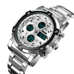 SKMEI 1389 Multifunktionale Business-Digitaluhr für Herren, 30m wasserdicht, großes Zifferblatt, Armbanduhr mit Edelstahlarmband, 1389 Schwarz, 1389 Blau, 1389 Silber