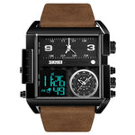 SKMEI 1391 Multifunktionale Business-Digitaluhr für Herren, 30 m wasserdicht, quadratisches Zifferblatt, Armbanduhr mit Lederarmband