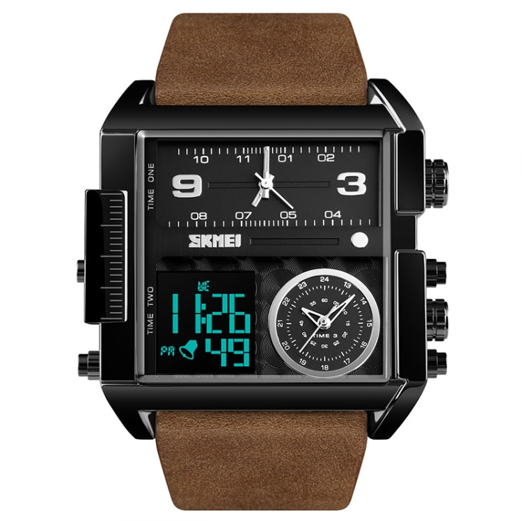 SKMEI 1391 Multifunktionale Business-Digitaluhr für Herren, 30 m wasserdicht, quadratisches Zifferblatt, Armbanduhr mit Lederarmband