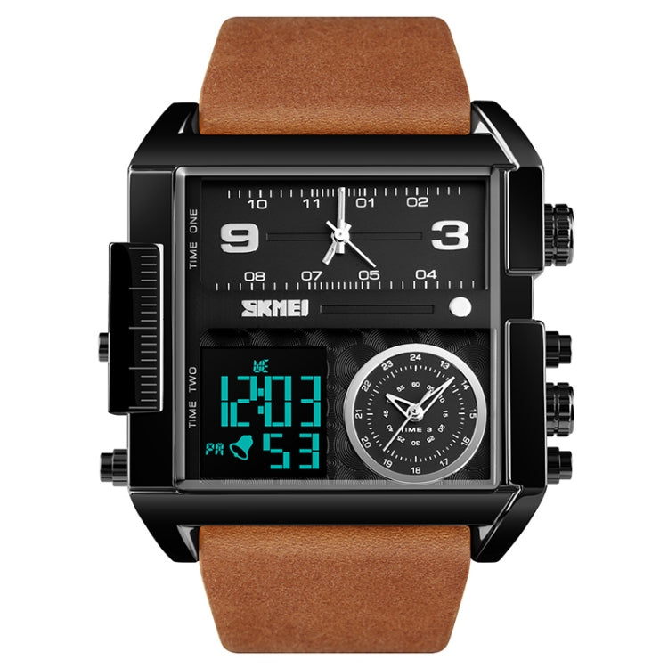 SKMEI 1391 Multifunktionale Business-Digitaluhr für Herren, 30 m wasserdicht, quadratisches Zifferblatt, Armbanduhr mit Lederarmband