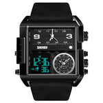 SKMEI 1391 Multifunktionale Business-Digitaluhr für Herren, 30 m wasserdicht, quadratisches Zifferblatt, Armbanduhr mit Lederarmband