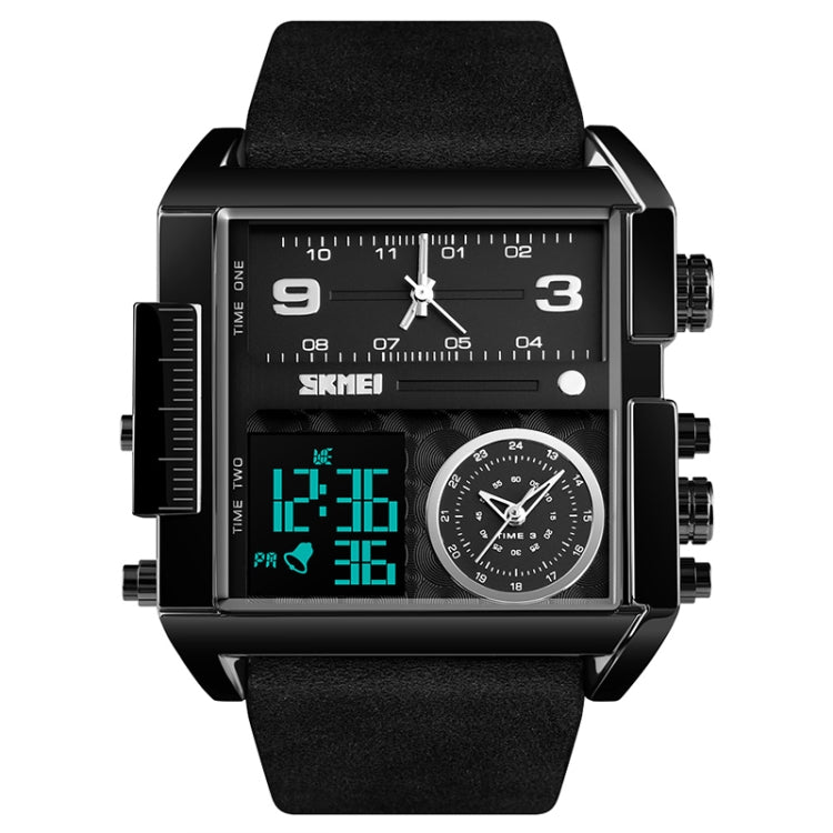 SKMEI 1391 Multifunktionale Business-Digitaluhr für Herren, 30 m wasserdicht, quadratisches Zifferblatt, Armbanduhr mit Lederarmband