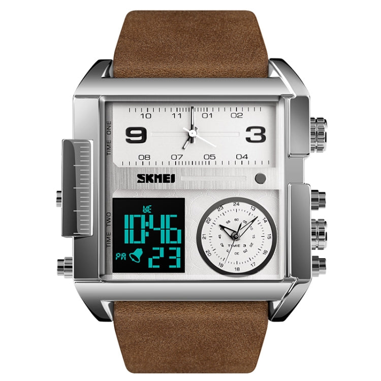SKMEI 1391 Multifunktionale Business-Digitaluhr für Herren, 30 m wasserdicht, quadratisches Zifferblatt, Armbanduhr mit Lederarmband