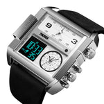 SKMEI 1391 Multifunktionale Business-Digitaluhr für Herren, 30 m wasserdicht, quadratisches Zifferblatt, Armbanduhr mit Lederarmband