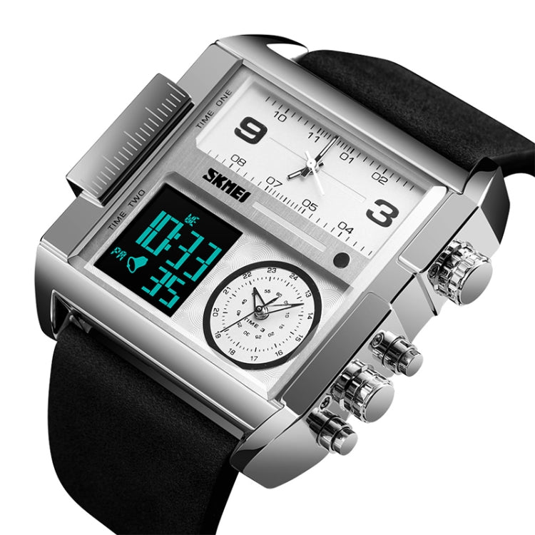 SKMEI 1391 Multifunktionale Business-Digitaluhr für Herren, 30 m wasserdicht, quadratisches Zifferblatt, Armbanduhr mit Lederarmband