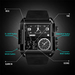 SKMEI 1391 Multifunktionale Business-Digitaluhr für Herren, 30 m wasserdicht, quadratisches Zifferblatt, Armbanduhr mit Lederarmband