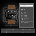 SKMEI 1391 Multifunktionale Business-Digitaluhr für Herren, 30 m wasserdicht, quadratisches Zifferblatt, Armbanduhr mit Lederarmband