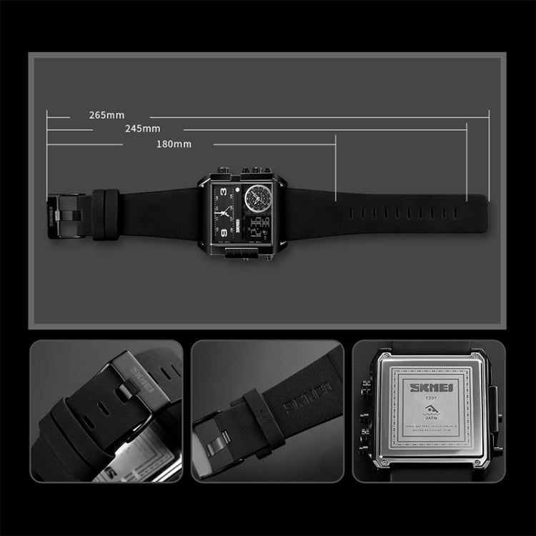 SKMEI 1391 Multifunktionale Business-Digitaluhr für Herren, 30 m wasserdicht, quadratisches Zifferblatt, Armbanduhr mit Lederarmband