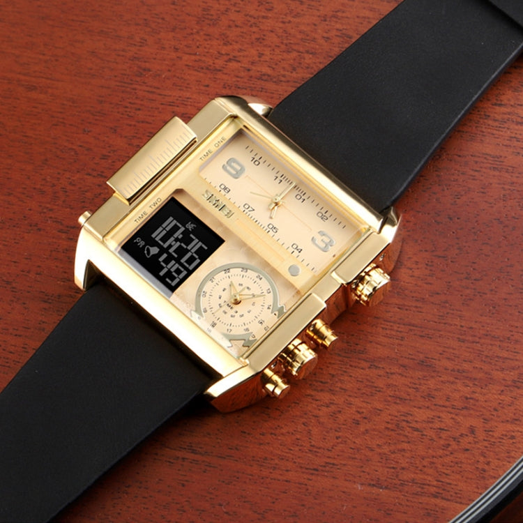 SKMEI 1391 Multifunktionale Business-Digitaluhr für Herren, 30 m wasserdicht, quadratisches Zifferblatt, Armbanduhr mit Lederarmband