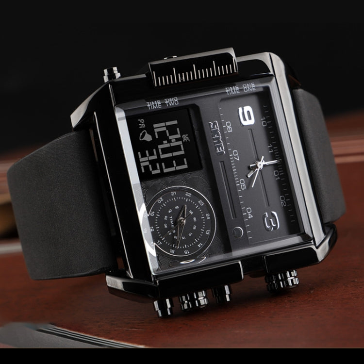 SKMEI 1391 Multifunktionale Business-Digitaluhr für Herren, 30 m wasserdicht, quadratisches Zifferblatt, Armbanduhr mit Lederarmband