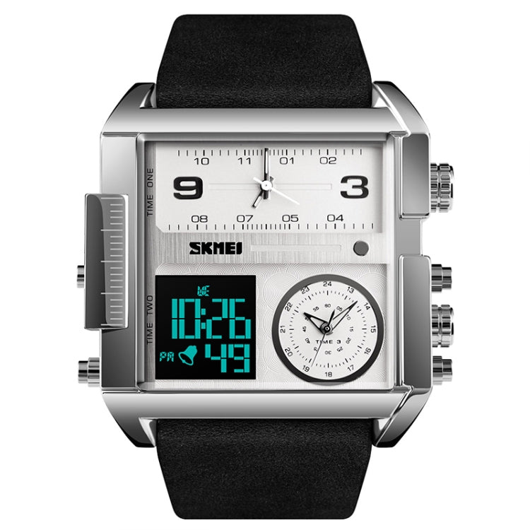SKMEI 1391 Multifunktionale Business-Digitaluhr für Herren, 30 m wasserdicht, quadratisches Zifferblatt, Armbanduhr mit Lederarmband