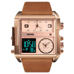 SKMEI 1391 Multifunktionale Business-Digitaluhr für Herren, 30 m wasserdicht, quadratisches Zifferblatt, Armbanduhr mit Lederarmband