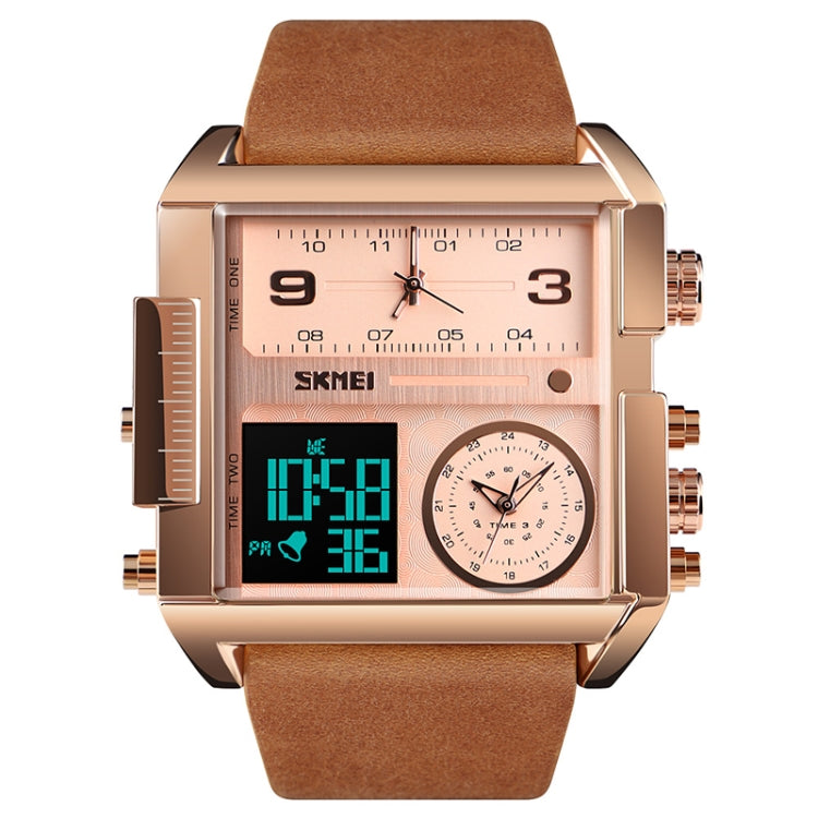 SKMEI 1391 Multifunktionale Business-Digitaluhr für Herren, 30 m wasserdicht, quadratisches Zifferblatt, Armbanduhr mit Lederarmband