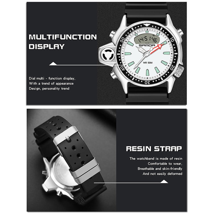 SANDA 3008 Multifunktionale Herren Outdoor-Sport Nachtleuchtende 50m Wasserdichte Digitale Armbanduhr