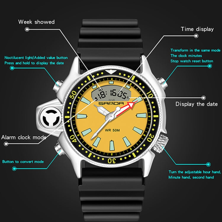 SANDA 3008 Multifunktionale Herren Outdoor-Sport Nachtleuchtende 50m Wasserdichte Digitale Armbanduhr