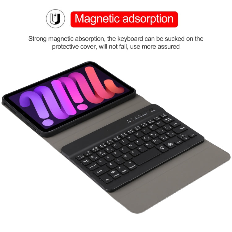A06S Abnehmbare Lammlederstruktur Ultraleichte TPU Hintergrundbeleuchtete Bluetooth-Tastatur Leder-Tablet-Hülle mit Ständer für iPad mini 6 / mini 7, A06S