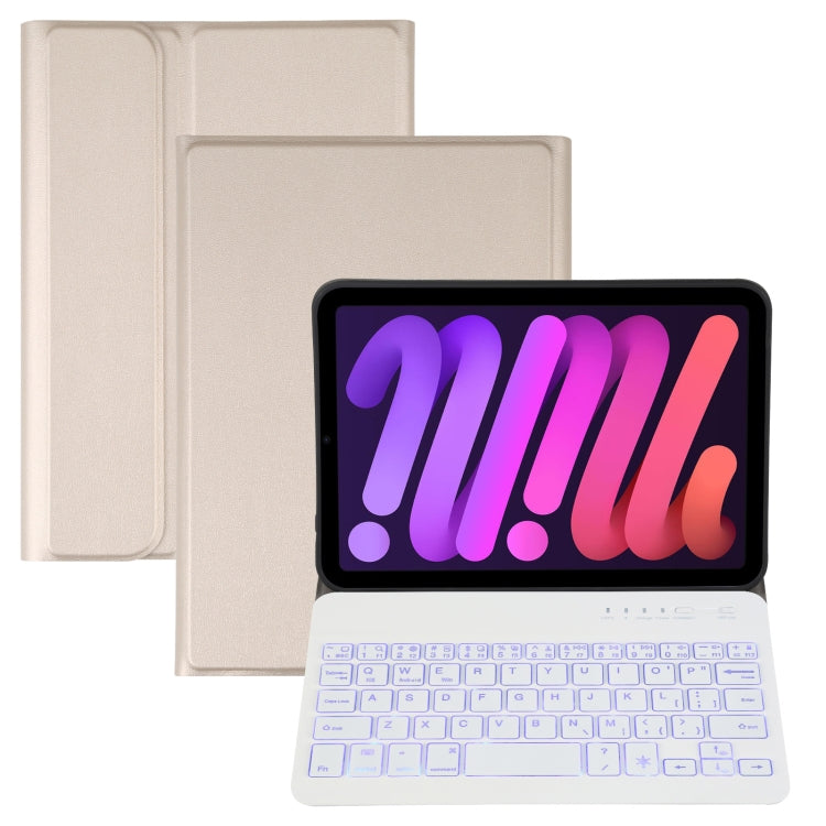 A06S Abnehmbare Lammlederstruktur Ultraleichte TPU Hintergrundbeleuchtete Bluetooth-Tastatur Leder-Tablet-Hülle mit Ständer für iPad mini 6 / mini 7, A06S