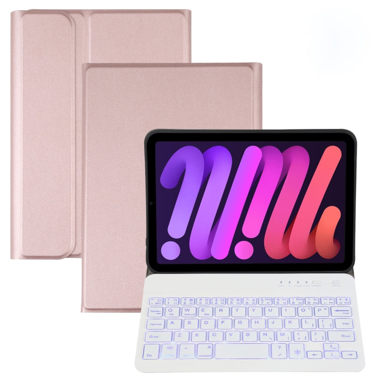 A06S Abnehmbare Lammlederstruktur Ultraleichte TPU Hintergrundbeleuchtete Bluetooth-Tastatur Leder-Tablet-Hülle mit Ständer für iPad mini 6 / mini 7, A06S