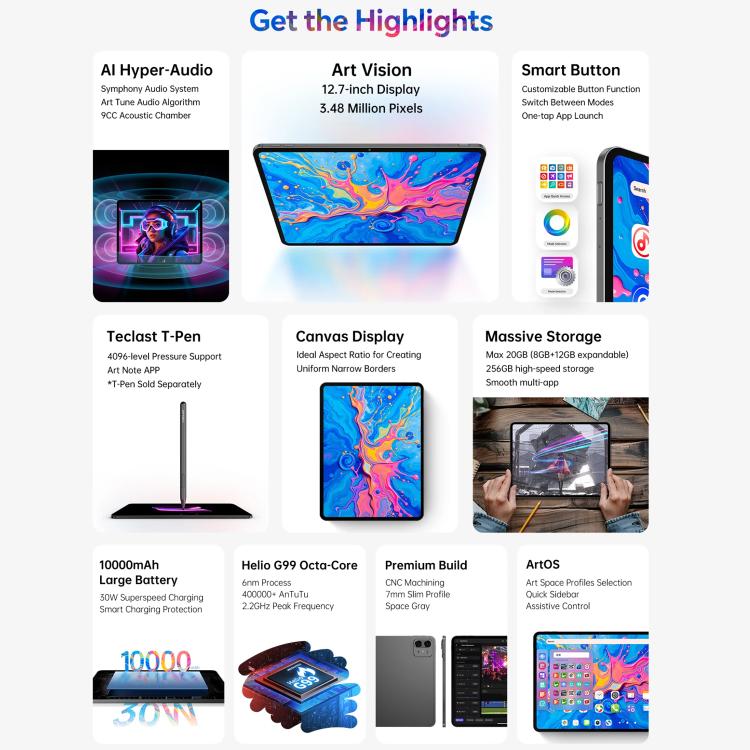 Teclast ArtPad Pro Tablet PC, 8GB+256GB, 12,7 Zoll Android 15 MTK Helio G99 Octa-Core, 4G Dual-SIM, ArtPad Pro