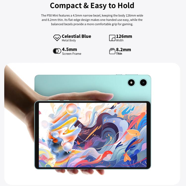 Teclast P50 Mini WiFi Tablet PC, 4GB+128GB, 8,7 Zoll Android 15 Unisoc T606 Octa Core, P50 Mini