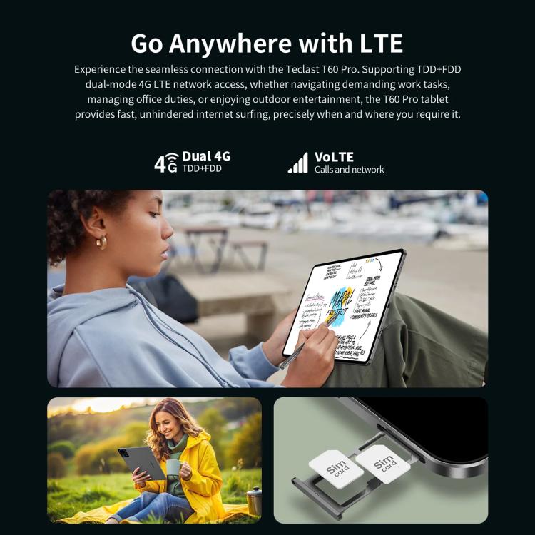 Teclast T60 Pro 4G LTE Tablet PC, 8GB+128GB, 12 Zoll Android 15 MediaTek Helio G99 Octa Core, unterstützt Dual-SIM, T60 Pro