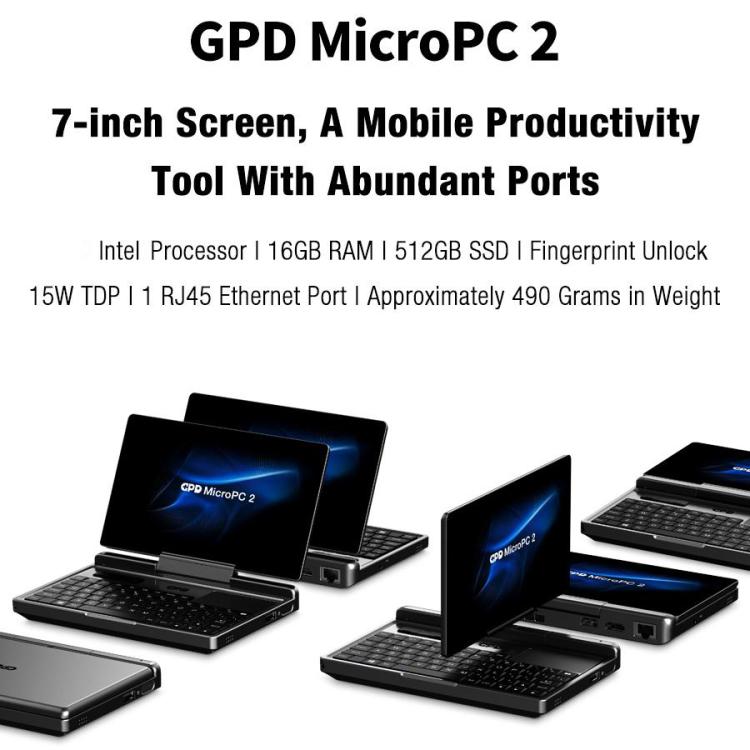 GPD MicroPC 2 Handheld Gaming PC, 16GB+512GB, 7 Zoll Windows 11 Pro Intel Prozessor N250, US-Stecker, WMC2573AU, WMC2573EU, WMC2573UK, WMC2573US