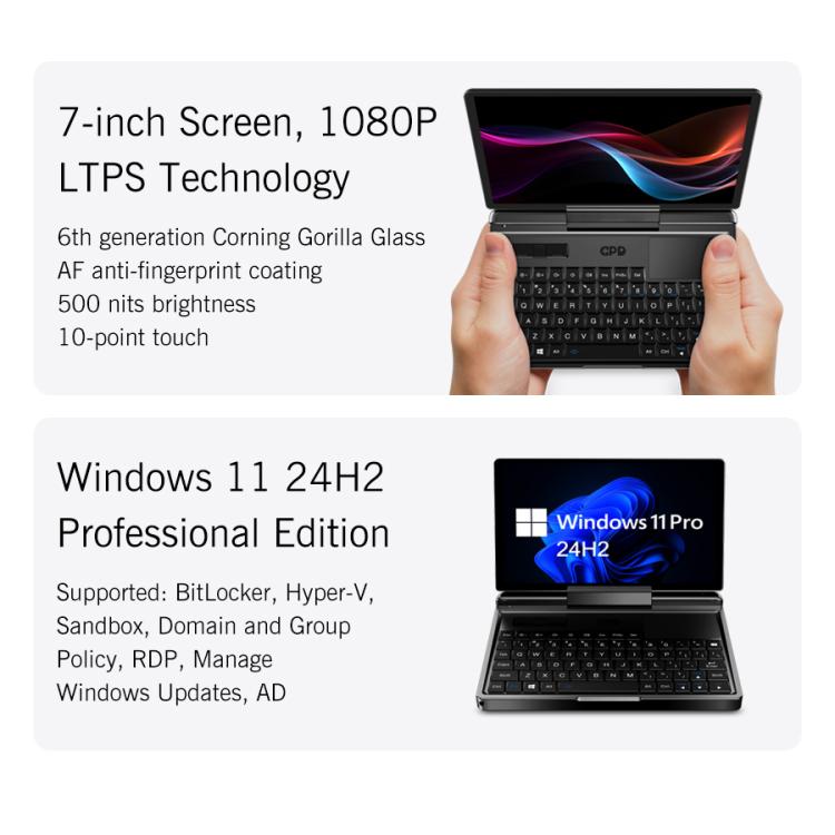 GPD MicroPC 2 Handheld Gaming PC, 16GB+512GB, 7 Zoll Windows 11 Pro Intel Prozessor N250, US-Stecker, WMC2573AU, WMC2573EU, WMC2573UK, WMC2573US