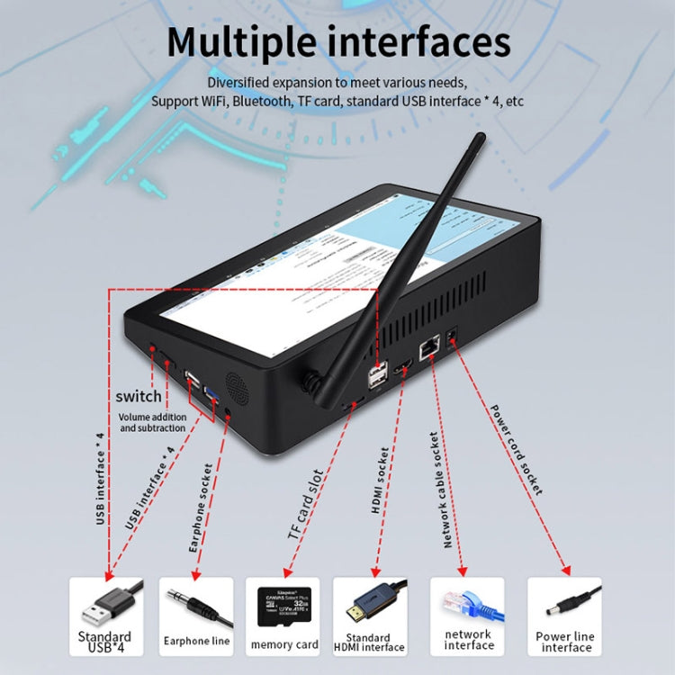PiPo X9S All-in-One Mini-PC, 9,0 Zoll, 4GB+64GB, Windows 10 Intel Celeron J4105 Quad Core, US-Stecker, 4GB+64GB