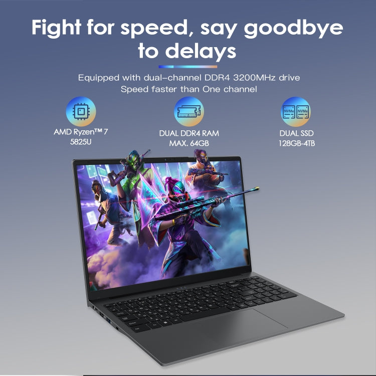 GXMO G156 15,6 Zoll Laptop, 16GB+512GB, Windows 11 AMD Ryzen 7 5825U Octa Core, unterstützt Fingerabdruck-Entsperrung, US-Stecker, 32GB+1TB