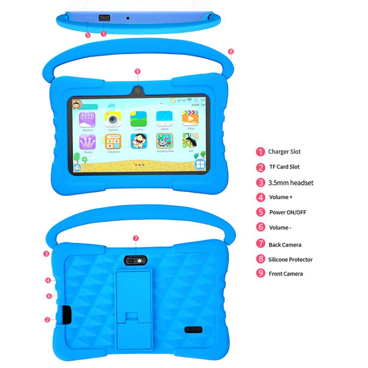 BDF K3 7 Zoll WiFi Kids Tablet PC mit Silikonhülle, 1GB+16GB, Android 8.1 MTK6735 Quad Core CPU, US-Stecker, 3GB+32GB