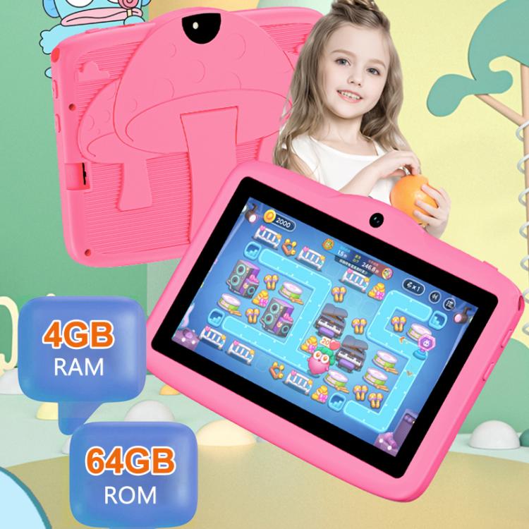 BDF 7-Zoll-WiFi-Kinder-Tablet-PC mit Pilz-Silikonhülle, 2 GB+32 GB, Android 8.1 MTK6735 Quad-Core-CPU, US-Stecker, 4 GB+64 GB