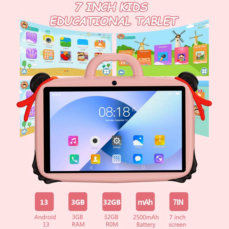 BDF 7 Zoll WiFi Kinder Tablet PC mit Nezha Silikonhülle, 1GB+16GB, Android 8.1 MTK6735 Quad Core CPU, US Stecker, 3GB+32GB