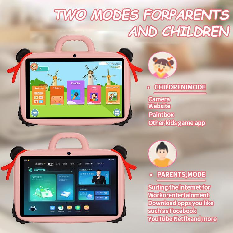 BDF 7 Zoll WiFi Kids Tablet PC mit Nezha Silikonhülle, 2GB+32GB, Android 8.1 MTK6735 Quad Core CPU, US-Stecker, 4GB+64GB