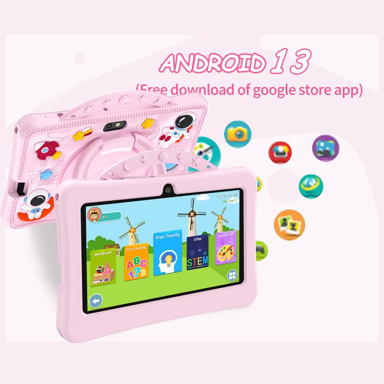 BDF 7 Zoll WiFi Kinder-Tablet-PC mit tragbarer Astronauten-Silikonhülle, 1GB+16GB, Android 8.1 MTK6735 Quad-Core-CPU, US-Stecker, 3GB+32GB