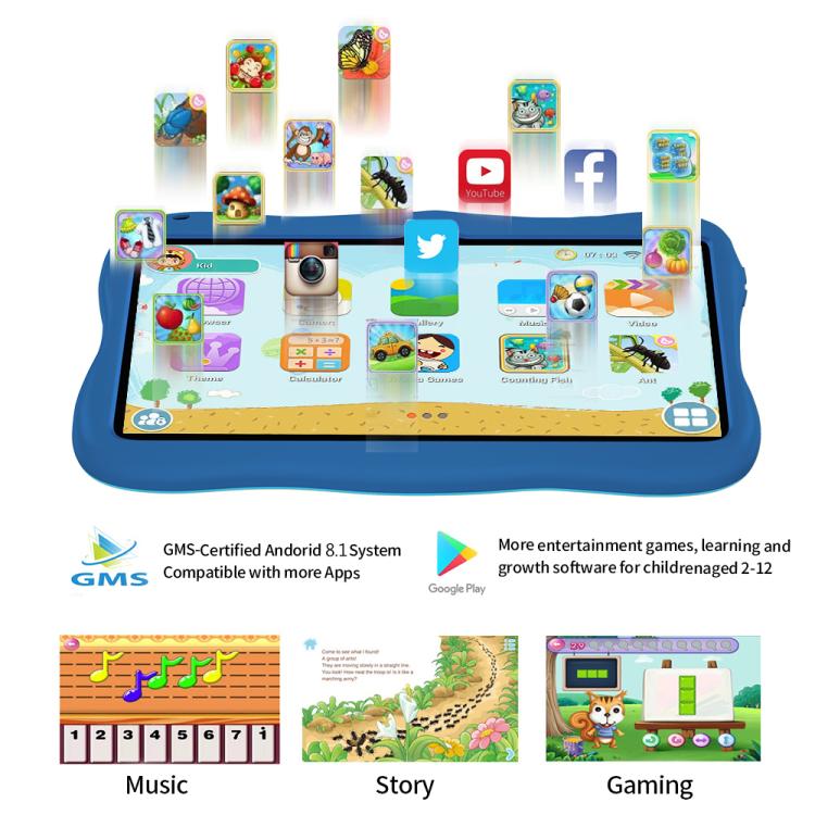 BDF 7 inch WiFi Kids Tablet PC with Spaceman Silicone Case, 2GB+32GB, Android 8.1 MTK6735 Quad Core CPU, US Plug, 4GB+64GB