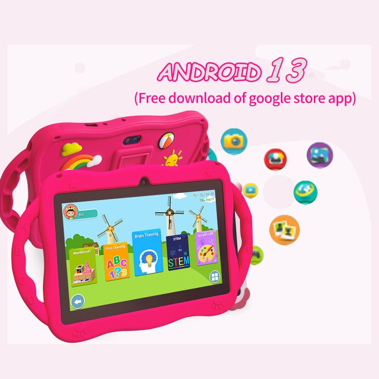 BDF 7 Zoll WiFi Kinder-Tablet-PC mit Giraffen-Silikonhülle, 1 GB + 16 GB, Android 8.1 MTK6735 Quad-Core-CPU, US-Stecker, 3 GB + 32 GB