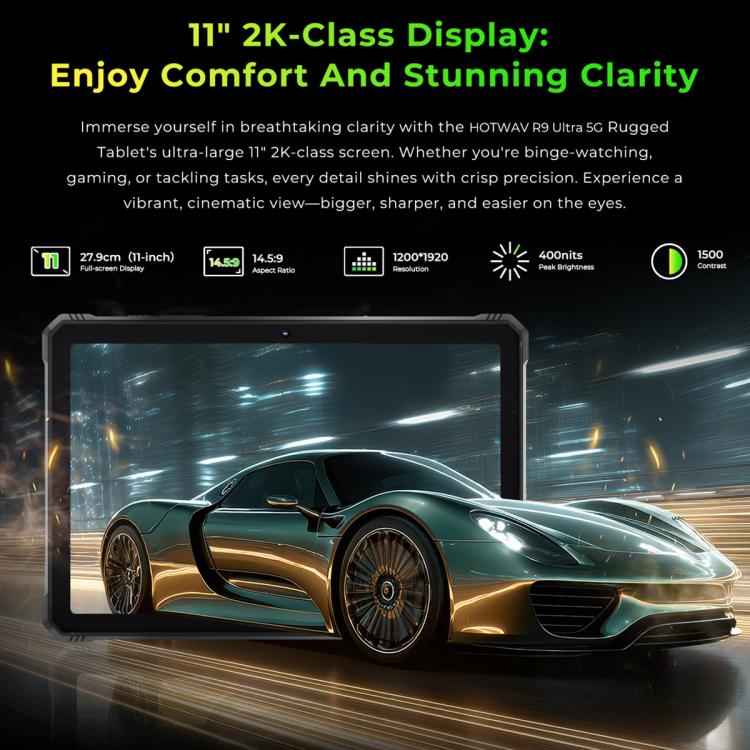 HOTWAV Tab R9 Ultra IP68/IP69K Robustes Tablet, 8GB+512GB, 11 Zoll Android 15 Unisoc T8200 Octa Core 5G Netzwerk, Globale Version mit Google Play, EU Stecker, Tab R9 Ultra