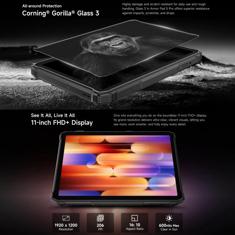 Ulefone Armor Pad 5 Pro Outdoor-Tablet-PC, 12 GB + 512 GB, 11 Zoll Android 15 MediaTek Dimensity 7400X Octa-Core 5G-Netzwerk, EU-Stecker, Armor Pad 5 Pro