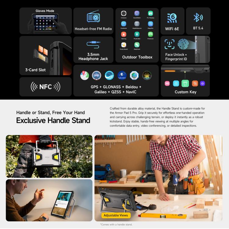 Ulefone Armor Pad 5 Pro Outdoor-Tablet-PC, 12 GB + 512 GB, 11 Zoll Android 15 MediaTek Dimensity 7400X Octa-Core 5G-Netzwerk, EU-Stecker, Armor Pad 5 Pro