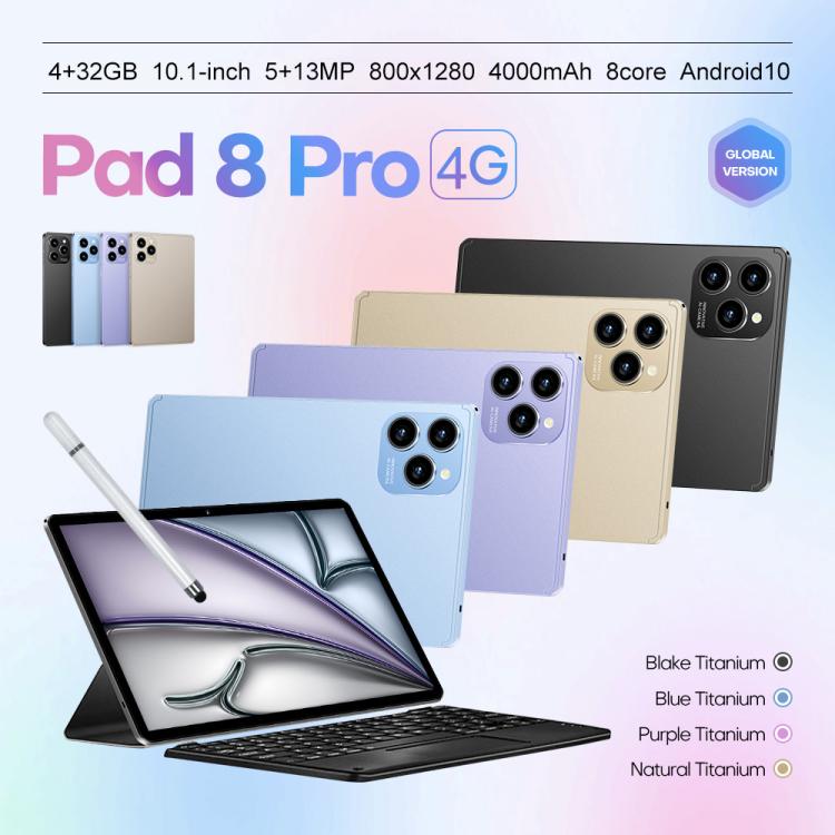 Pad 8 Pro 10,1 Zoll 4G LTE Tablet PC Combo Set, 4GB+32GB, Android 10 MT6755 Octa Core, mit Tastatur / Maus / Lederhülle, UK Stecker