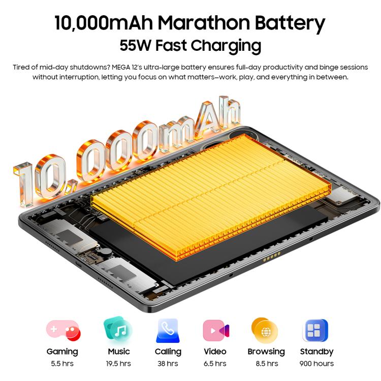 Blackview MEGA 12 Tablet-PC, 12 GB + 256 GB, 12,2 Zoll Android 16 MediaTek Dimensity 7200 Octa-Core, Netzwerk: 5G, globale Version mit Google Play