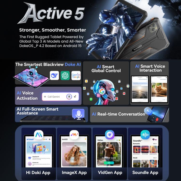 Blackview Active 5 4G Robustes Tablet, 8GB+128GB, 8,68 Zoll Android 14 Unisoc UMS9230E T615 Octa Core, Globale Version mit Google Play, Active 5