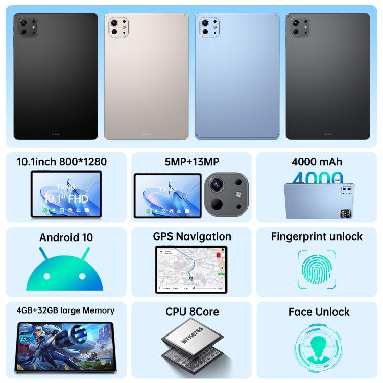 Pro 13 10,1 Zoll 4G LTE Tablet PC, 4GB+32GB, Android 10 MTK6755 Octa Core, US Stecker